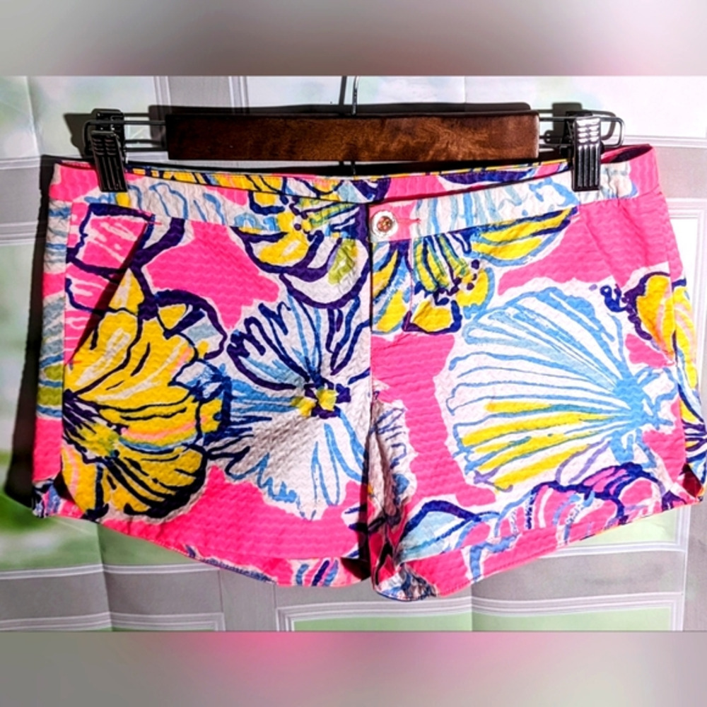 Lilly Pulitzer Shorts Womens 00 Pink Floral Adie Swept By Tide‎ Cotton Short
